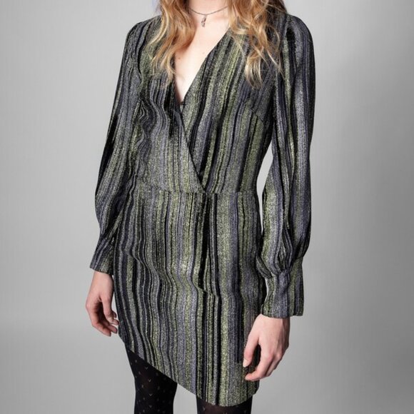 NWT Zadig & Voltaire | “Rain Glitter” Silk-Blend Mini Dress - Picture 1 of 16